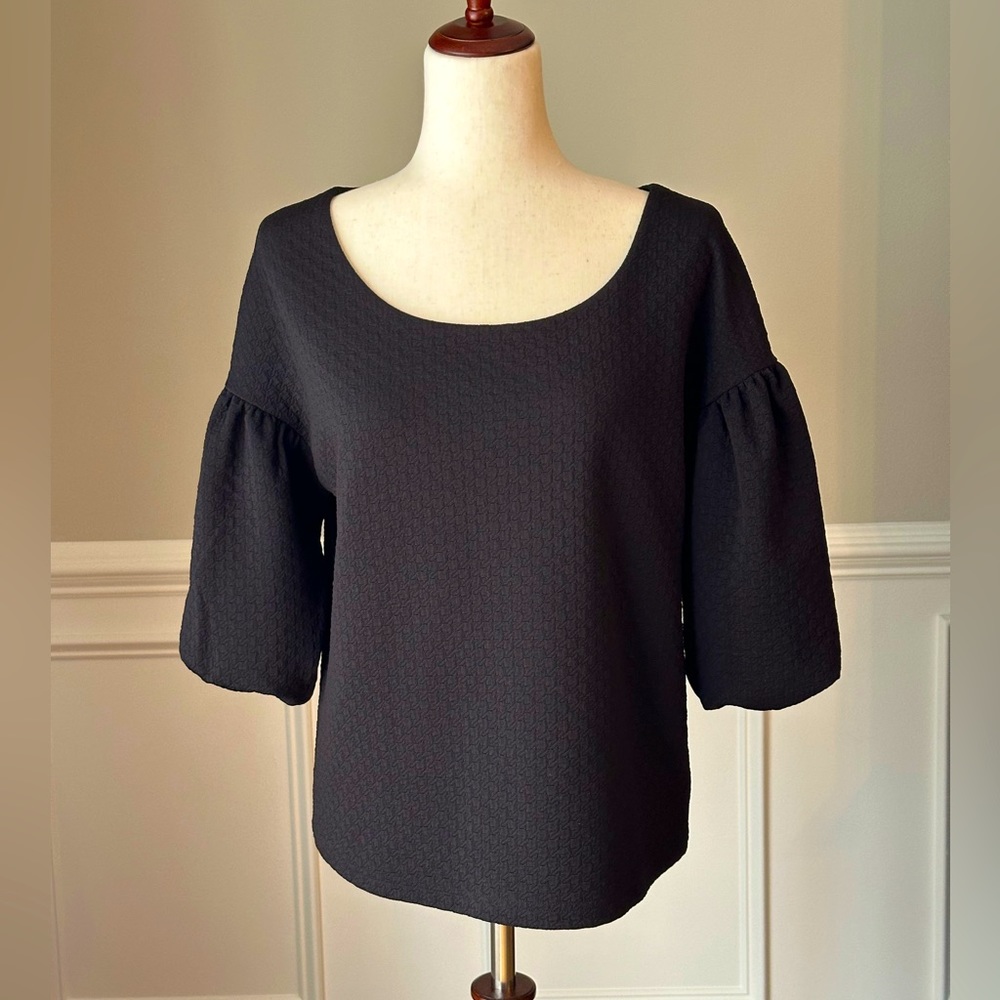 Anthropologie Postage Stamp Black Puff Sleeve Top size Medium